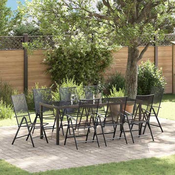 vidaXL Tuin Eettafel Set 9 st Antraciet Gepoedercoat staal, Verzenden, Nieuw