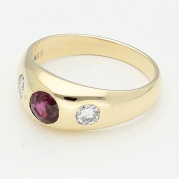 Bague - 14 carats Or jaune - Diamant - rubis, Handtassen en Accessoires, Ringen, Nieuw