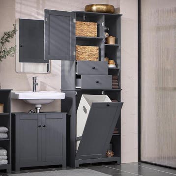2dekans | Sobuy Badkamer Kast met Wasmand - Zwart -, Ophalen of Verzenden, Nieuw