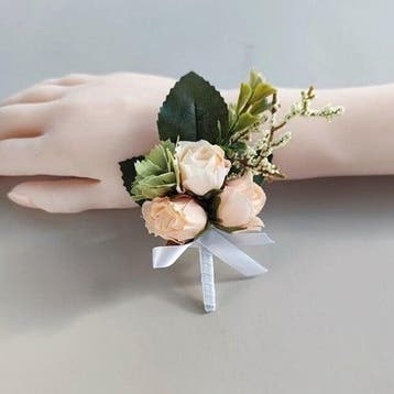Luxe corsage zijden bloemen champagne h boutonnière met, Nieuw