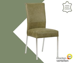 Leren eetkamerstoel Real - Vintage Olive (olijf/groen) -, Huis en Inrichting, Stoelen, Overige kleuren, Nieuw, Ophalen of Verzenden