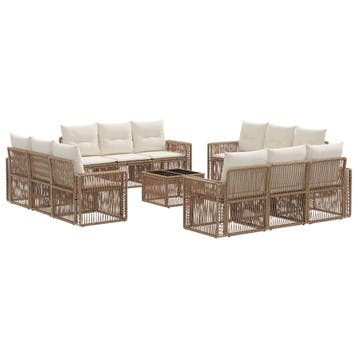 vidaXL Tuinbank Set 13 pcs Beige en Crème Wit poly rattan, Verzenden