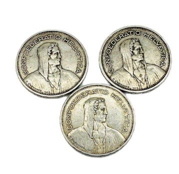 Zwitserland. 5 Francs 3x 1932/1933 (Zonder minimumprijs), Postzegels en Munten