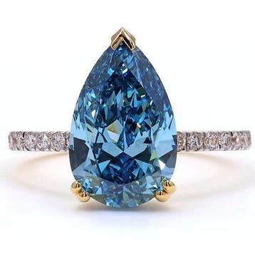 Ring - 18 karaat Geel goud - 4.35ct. tw. Blauw Diamant