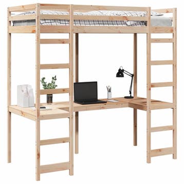 vidaXL Hoogslaper bedframe Naturel 90 x 200 cm Massief, Verzenden, Nieuw