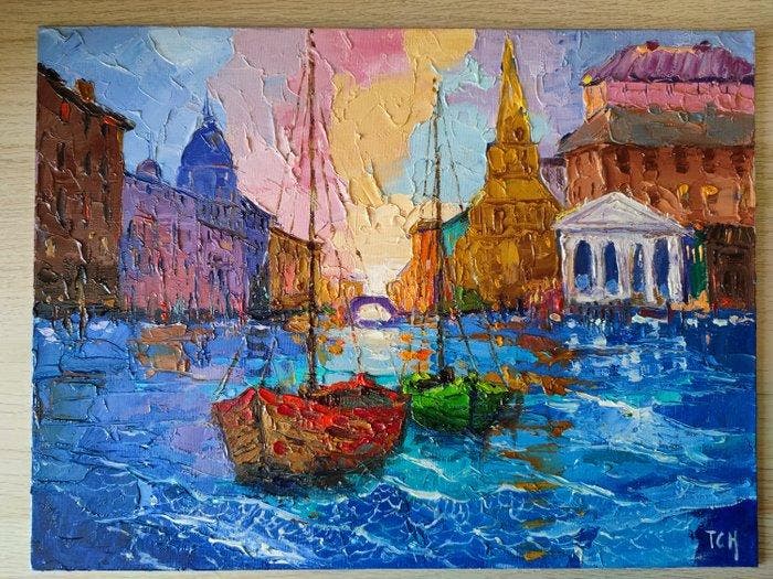 Lidia Tchoumakova - Sur les vagues, Antiek en Kunst, Kunst | Schilderijen | Klassiek