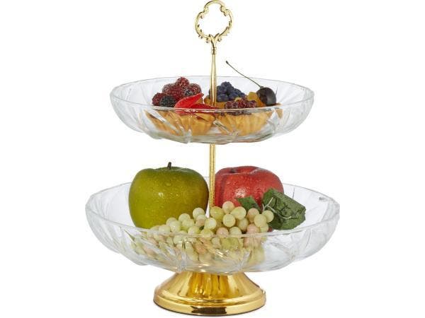 Veiling - Etagère - 2 laags - 30 x 24,5 cm - glas - metaal, Huis en Inrichting, Woonaccessoires | Etagères, Nieuw