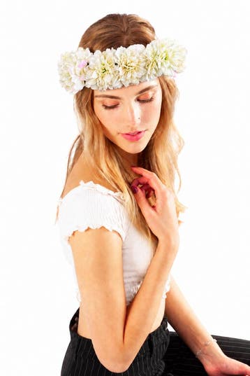 KIMU® Grote Ibiza Witte Bloemenkrans Haar Wit Bloemen Haarba, Ophalen of Verzenden, Nieuw