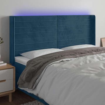 vidaXL Hoofdbord LED 163x16x118/128 cm fluweel donkerblauw, Verzenden, Nieuw