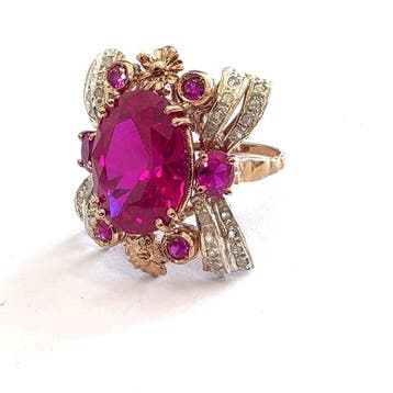 Zonder minimumprijs - Ring - 9 kt. Roségoud, Zilver Spinel -, Nieuw
