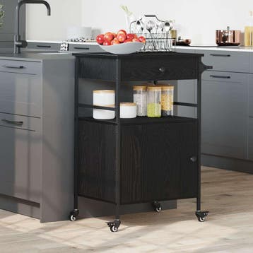 vidaXL Keuken Trolley Zwart Eiken 56 x 43 x 89,5 cm Bewerkt, Verzenden, Nieuw