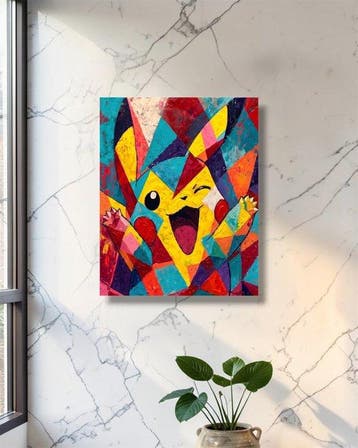 AT9 - Geometrical Pikachu - Canvas 50x40cm - 1/10, Nieuw
