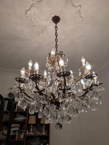 Lustre - Cristal - 15 lumières, Antiquités & Art