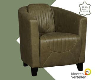 Leren fauteuil Press Special - Vintage Olive (olijf/groen), Nieuw, Ophalen of Verzenden, Eigentijds, Klassiek, Retro, Romantisch, Vintage