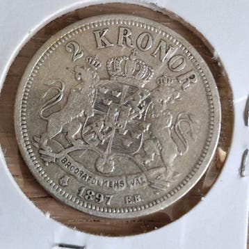 Zweden. Oscar II. 2 Kronor 1897 (Zonder minimumprijs), Gestempeld