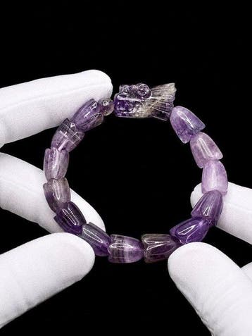 Bracelet dragon Feng Shui en améthyste naturelle exquis –, Verzamelen
