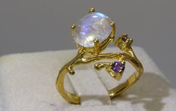 Maansteen & Amethist ring - Hoogte: 25.7 mm - Breedte: 20.4