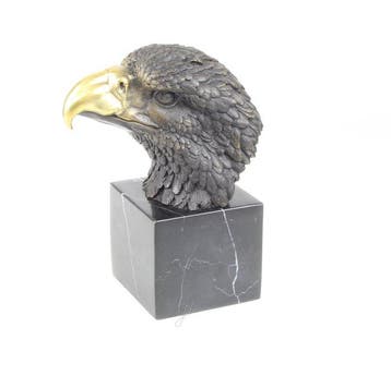 Figuur - A BRONZE SCULPTURE OF AN EAGLE HEAD - Brons, Marmer