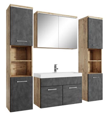 Badkamermeubel Set Paso XL 80 x 40 cm Kastanje Grijs, Verzenden, Nieuw