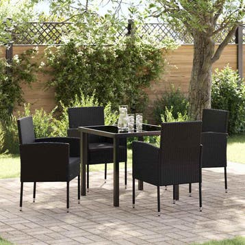 vidaXL Tuin Eettafel Set met kussen 5 pcs Zwart poly rattan, Verzenden, Nieuw
