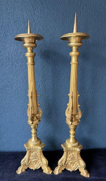 Kandelaar - Brons - Koppel bronzen kandelaren, Antiek en Kunst