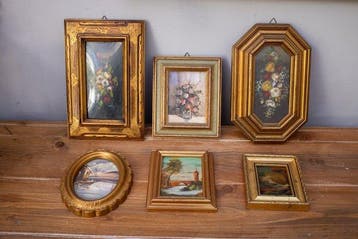 Lijst (6)- Versier! - Hout, bladgoud, Textiel, Koper -