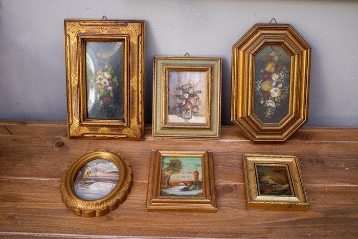 Lijst (6)- Versier! - Hout, bladgoud, Textiel, Koper -, Antiquités & Art, Curiosités & Brocante