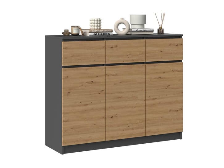 Dressoir Antraciet Eiken Antraciet Eiken (Dressoirs), Huis en Inrichting, Kasten | Dressoirs, 25 tot 50 cm, Nieuw, 100 tot 150 cm