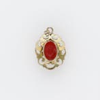 Pendentif - 14 carats Or jaune Corail rouge, Bijoux, Sacs & Beauté