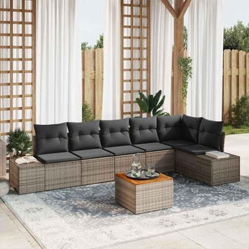 vidaXL Tuinbank Set 7 st Grijs poly rattan, Verzenden, Nieuw