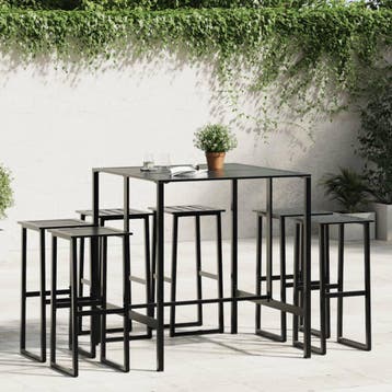 vidaXL 7-delige Tuinbarset gepoedercoat staal zwart, Verzenden, Nieuw