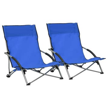 vidaXL Opklapbare stoelen, 2 stuks, blauwe stof, Jardin & Terrasse, Chaises de jardin, Verzenden