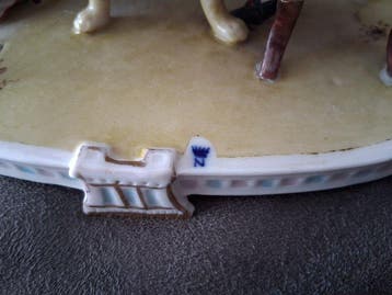 Beeldje - Paar zittend aan tafel - Porselein