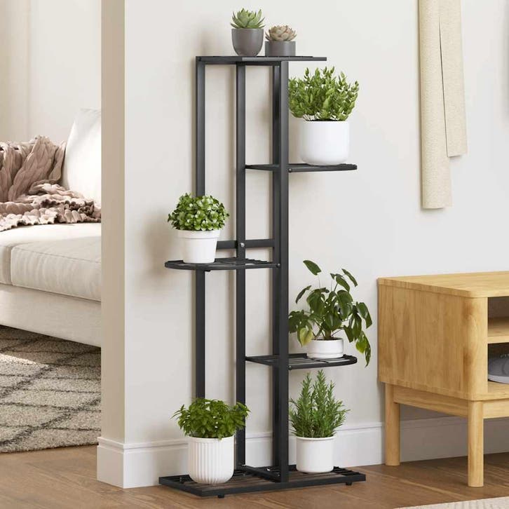 vidaXL Bloemenstandaard met 5 lagen 43x22x98 cm metaal zwart, Jardin & Terrasse, Bacs à fleurs & Jardinières, Envoi
