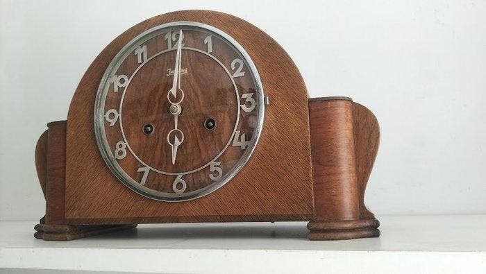 Pendule - Junghans - Art Deco Eiken - coromandel -chrome -, Antiek en Kunst, Antiek | Klokken