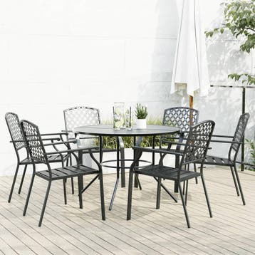vidaXL 7-delige Tuinset stapelbaar gepoedercoat staal, Verzenden, Nieuw, Tuinset