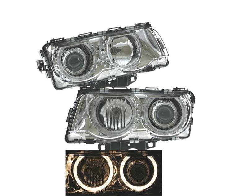 PHARES BMW SÉRIE 7 E38 94-98 ANGEL EYES HALOGÈNE FOND CHROME, Auto-onderdelen, Verlichting, Verzenden