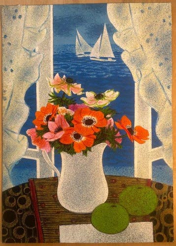 Yves Ganne (1931-2019) - La mer vue de la fenêtre, Vacances,