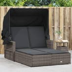 vidaXL Ligbed 2-persoons met luifel en kussens poly rattan, Verzenden