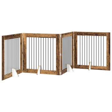 vidaXL Opvouwbaar hondenhekje met standaards 4 st Oud hout, Verzenden