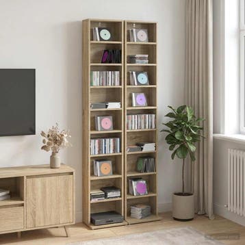 vidaXL CD Kast 2 st Sonoma Eiken 33 x 23,5 x 175 cm Bewerkt, Huis en Inrichting, Woonaccessoires | Cd- en Dvd-rekken, Verzenden