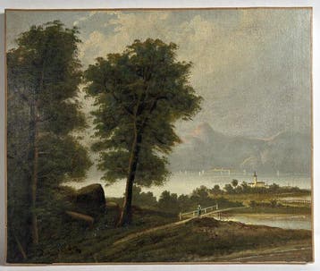 École française (XIX) - Paysage au bord du lac Lémen