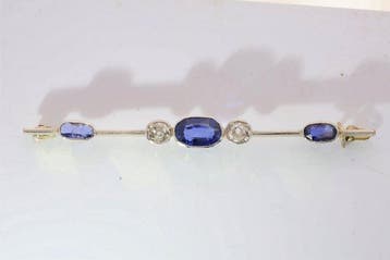 Broche - 18 karaat Geel goud - 1.10ct. tw. Saffier - Diamant