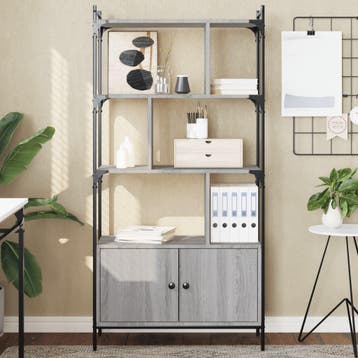 vidaXL Boekenkast met deuren 76,5x30x154,5 cm hout grijs, Huis en Inrichting, Kasten | Boekenkasten, Verzenden, Nieuw