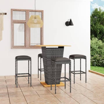vidaXL 5-delige Tuinbarset met kussens poly rattan grijs, Verzenden, Nieuw