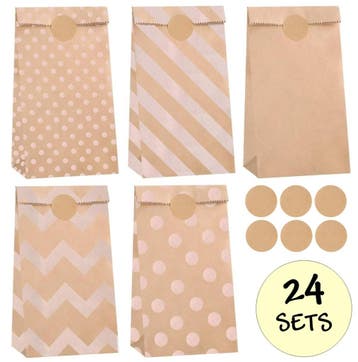 Fako Bijoux - 24 Natural Uitdeelzakjes Patroon met Stickers, Diversen, Cadeauverpakkingen, Verzenden, Nieuw