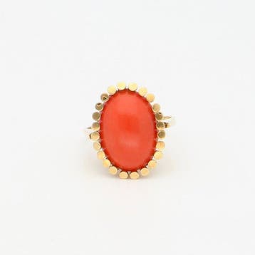 Bague - 18 carats Or jaune Corail rouge