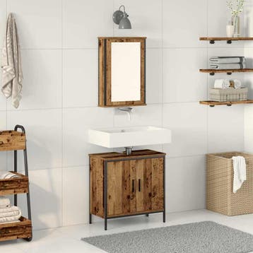 vidaXL Badkamermeubel Set 2 st Bruin Bewerkt hout, Verzenden, Nieuw