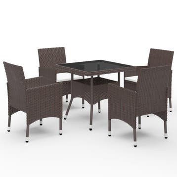 vidaXL 5-delige Tuinset poly rattan en glas bruin, Verzenden, Nieuw, Tuinset