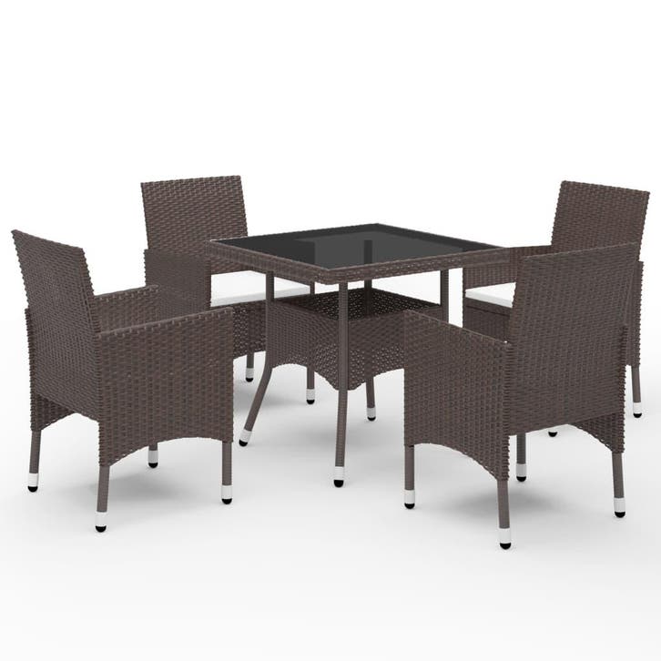 vidaXL 5-delige Tuinset poly rattan en glas bruin, Tuin en Terras, Tuinsets en Loungesets, Tuinset, Nieuw, Verzenden